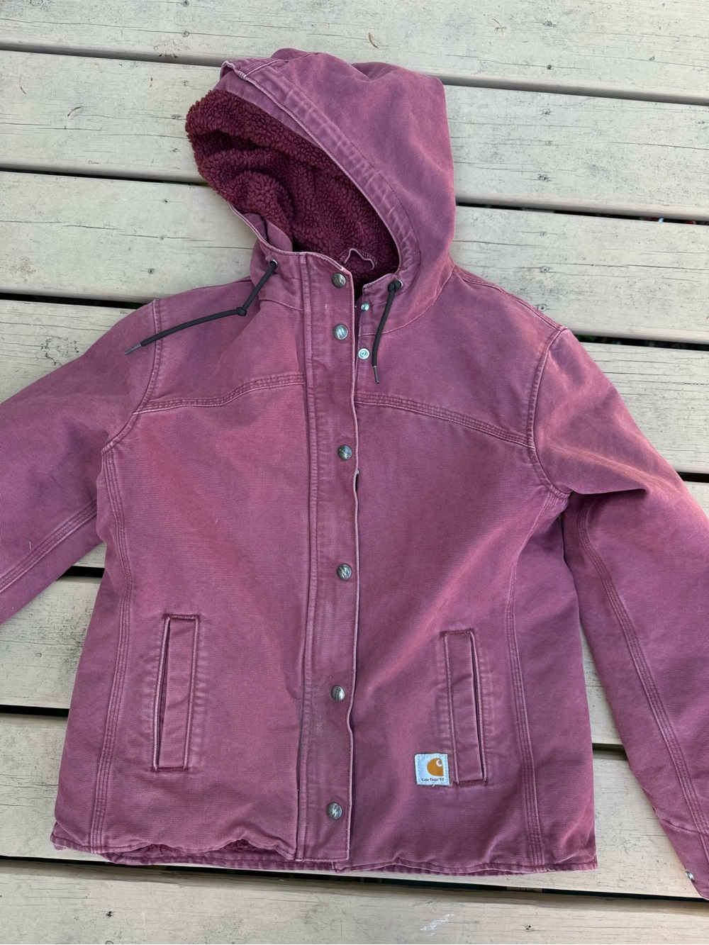 Vintage Carhartt women's Sandstone Berkley jacket in a deep plum, size small